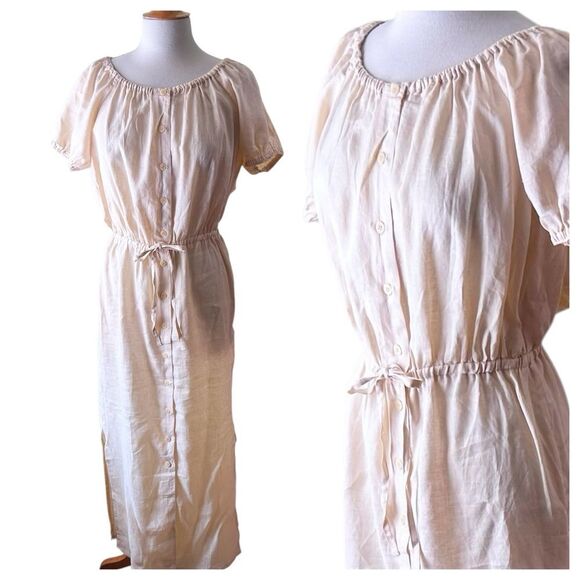 J. CREW Beige Linen Boho Button-front Shirt Dress with Puff Sleeves - Size 8 - Picture 7 of 7